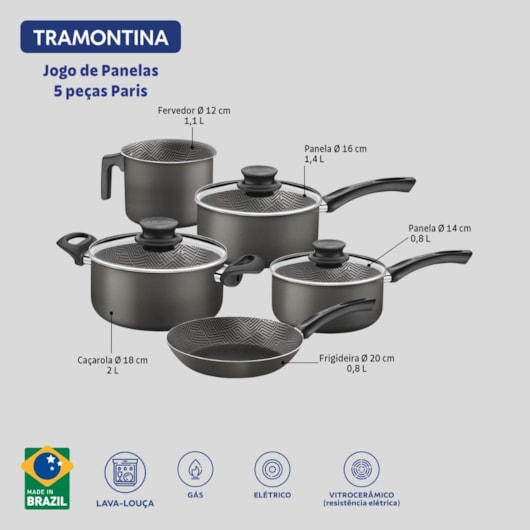 Jogo De Panelas Alumínio 5 Peças Paris Chu Tramontina - Imagem principal - 82e9e6b7-9b90-4a2d-ab25-17a787a35f65