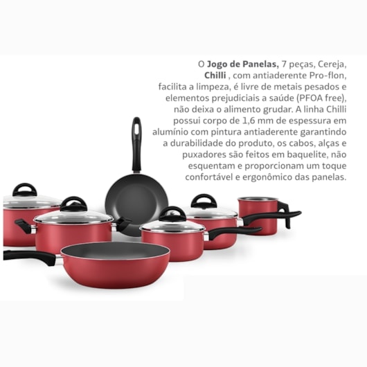 Jogo de Panelas de Alumínio Antiaderentes 7 Peças Chilli Cereja Brinox - Imagem principal - 77ddc00a-5015-4bf5-8052-bae47b6a1a40