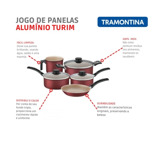 Jogo De Panelas Em Alumínio Com 5 Peças Tramontina Turim - Imagem principal - 747f9069-1de2-4ab5-b5d6-ab9239772478