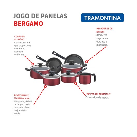 Jogo De Panelas Em Alumínio Com 7 Peças Vermelho Tramontina Bergamo  20399/783 - Imagem principal - 984d9ee8-dd8f-4bd5-a9cb-d97cf14cfa75