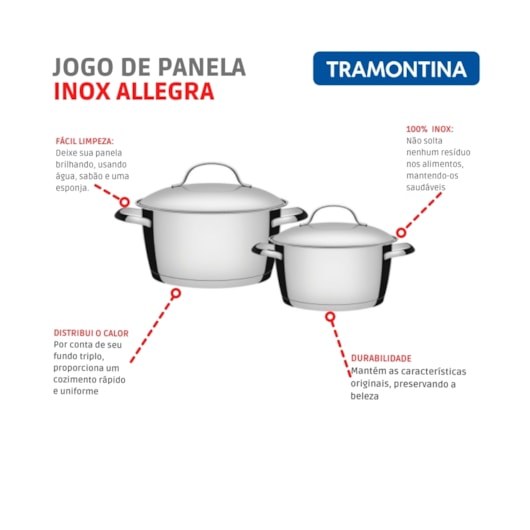 Jogo De Panelas Em Inox Allegra Com 2 Peças 65660/230 Tramontina - Imagem principal - cbbbc6b4-49e3-44f2-8878-efa92adaf0cc