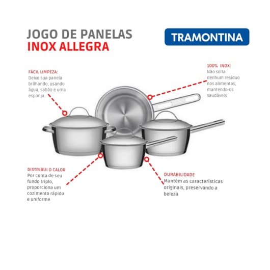 Jogo De Panelas Em Inox Allegra Com 4 Peças 65660/270 Tramontina - Imagem principal - 9f77a3f3-9c10-4a82-9ed3-f014c861b2a2