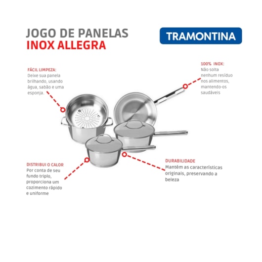 Jogo De Panelas Em Inox Com 5 Peças Allegra Tramontina - Imagem principal - ed92a59e-fbab-4aa7-9cea-f3a5f7a4b12c