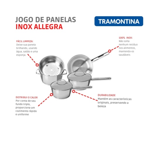 Jogo De Panelas Em Inox Com 5 Peças Allegra Tramontina - Imagem principal - 2ae4980c-d5ab-4027-821c-1b99548f0446
