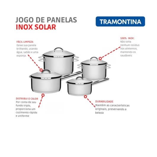 Jogo De Panelas Em Inox Solar Com 4 Peças 65510/760 Tramontina - Imagem principal - 8c306ac1-d403-47d8-9e02-adaa774d1473