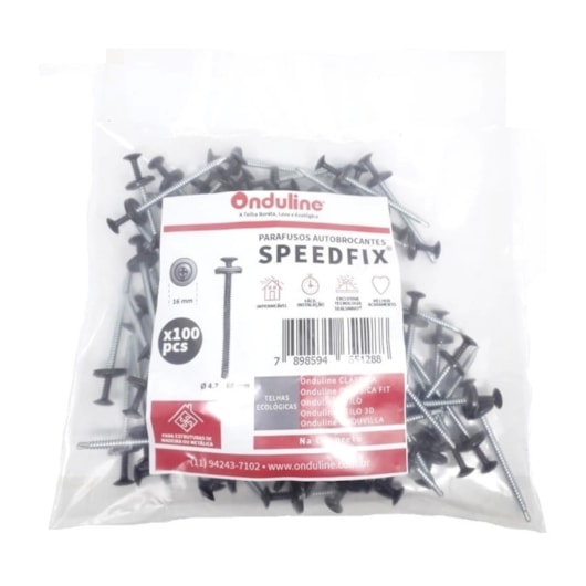 Kit 100 Parafusos Autobrocantes Com Anilha Embutida Para Fixação Speedfix Preto Onduline 4,2x68mm - Imagem principal - 166d503d-fcff-4783-9416-3993cdd5953c