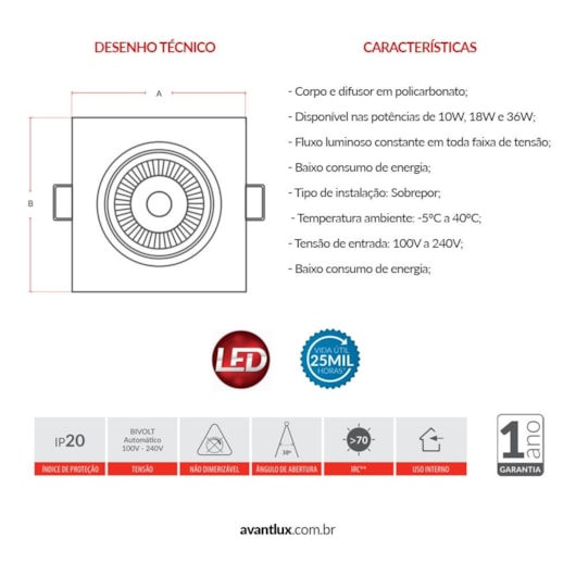Kit 5 Spots Supimpa Quadrados 5w 6500k Emissão De Luz Branca Avant 400 Lúmens - Imagem principal - 7e4937f0-2c58-4f3a-914b-013296a13314