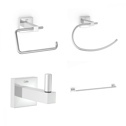 Kit Acessorios Com 4 Peças New Elite Cromado Celite - Imagem principal - d65352a6-29e1-41b8-9c62-c13adf2b3958