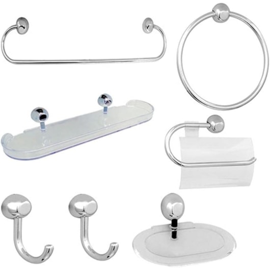 Kit Acessórios Para Banheiro 7 Peças Cromado Japi - Imagem principal - 3a24285a-ac71-4e83-beed-1d2fabc599b9