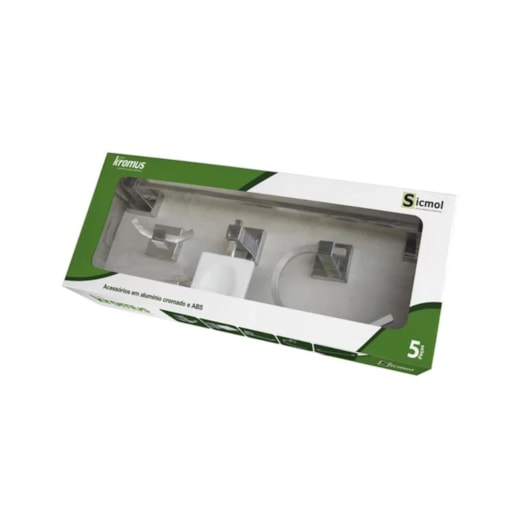 Kit Acessórios Para Banheiro Alumínio Kromus Com 5 Peças Sicmol - Imagem principal - 91d47f60-d157-4d93-9c2b-846040971f48