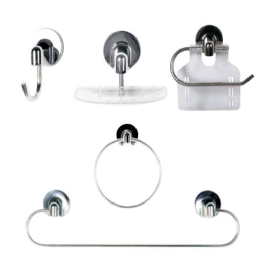 Kit Acessórios Para Banheiro Alumínio Stylo Com 5 Peças Sicmol - Imagem principal - 65d36701-8931-44c7-9704-428fde23f4af