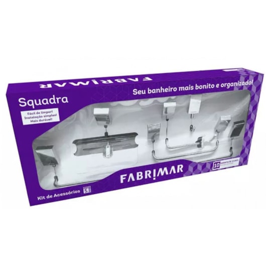 Kit Acessórios Para Banheiro Squadra Com 5 Peças Cromado Fabrimar - Imagem principal - 95c75e8e-3063-4df4-a492-8ddca83a3a3c