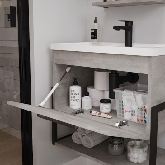 Kit Banheiro Metalo 60cm com Lavatório e Espelho MDF Metalon Cimento - Imagem principal - b534816b-bdef-4864-b4f8-f3155bd5e457