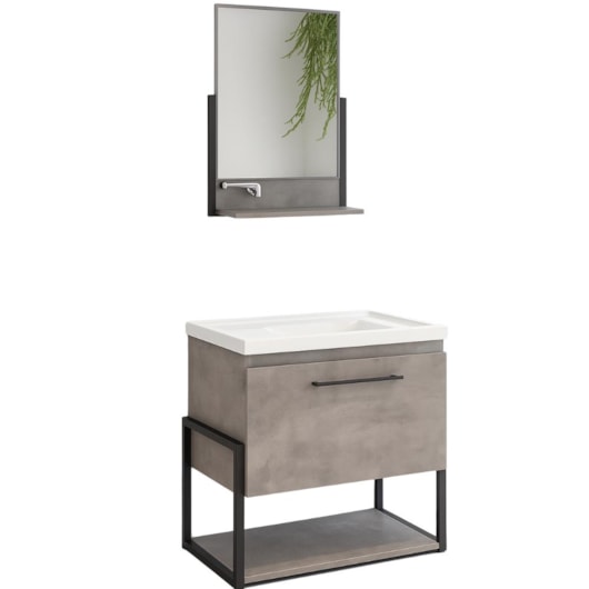 Kit Banheiro Metalo 60cm com Lavatório e Espelho MDF Metalon Cimento - Imagem principal - b63bdafb-e42b-4337-b929-b963b32cc571