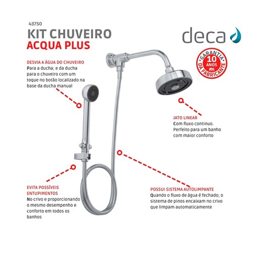 Kit Chuveiro Acqua Plus Com Desviador Universal E Ducha Max Cromado Deca - Imagem principal - 08ef2025-fa7f-40c7-bd97-09cc34421771