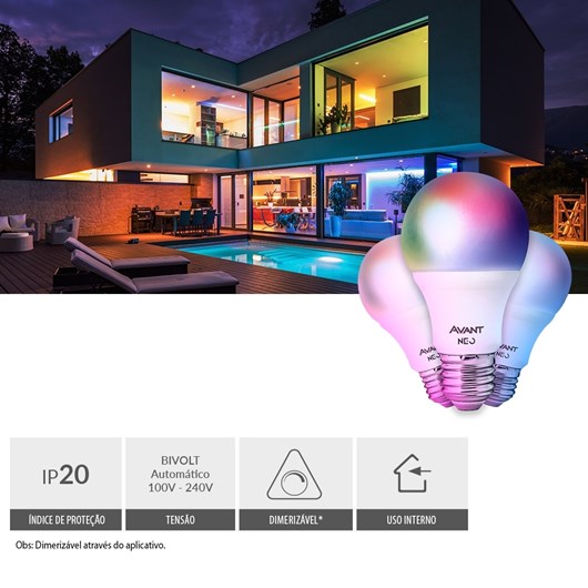 Kit Com 3 Lâmpadas Inteligente LED Smart Wi-Fi Bulbo Pera NEO 10W Luz Dimerizável Amarela-Branca-RGB Base E27 Bivolt Avant - Imagem principal - 9d1e6c95-27c6-4609-bcd0-f4c81faaccfc