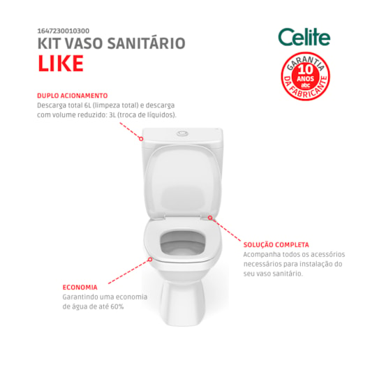 Kit Completo Vaso Sanitário Com Assento PP E Acessórios Com Caixa Acoplada Like Branco Celite - Imagem principal - 0cb107c1-d6db-4021-bdba-588c07062e2a