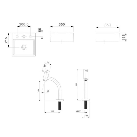 Kit Cuba de Apoio Quadrada Com Mesa Q6 35x35cm Branco Brilho com Torneira de Bica Baixa Cromada e Itens de Instalação Basic Celite - Imagem principal - 356407c9-a0de-4053-bb46-db18ebcba50d