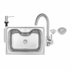 Kit Cuba Morgana 60Fx Undermount Em Aço Inox Com Monocomando, Dosador E Valvula Tramontina