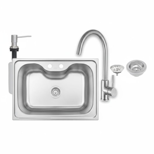 Kit Cuba Morgana 60Fx Undermount Em Aço Inox Com Monocomando, Dosador E Valvula Tramontina - Imagem principal - 8647c3d6-c48f-440b-9670-0f286ba033d8