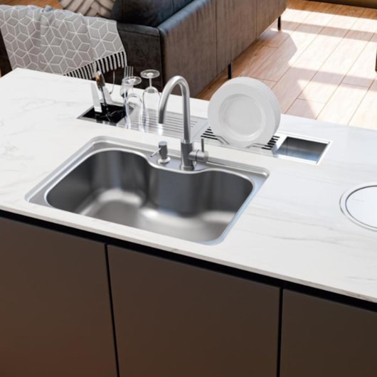 Kit Cuba Morgana 60Fx Undermount Em Aço Inox Com Monocomando, Dosador E Valvula Tramontina - Imagem principal - 486f88be-d028-421a-a713-5fa3668732b9