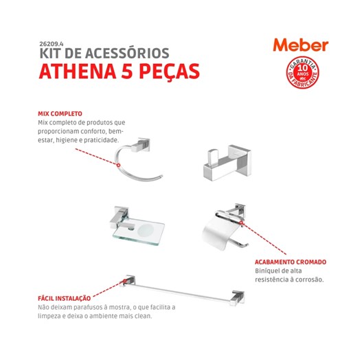 Kit De Acessórios Com 5 Peças Athena Cromado Meber - Imagem principal - e3c2070a-b7c9-4172-8170-edd36d21b990