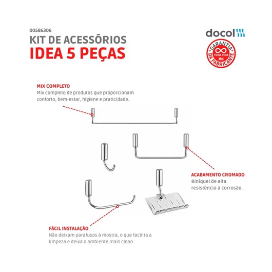 Kit De Acessórios Com 5 Peças Idea Cromado Docol - Imagem principal - 883729ed-b63a-4646-93f0-c7b20c41f636