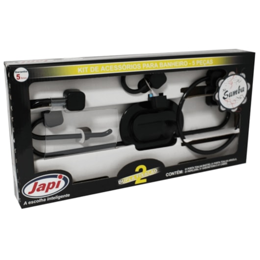 Kit De Acessórios Para Banheiro Samba Quadrado 5 Peças Preto Japi - Imagem principal - 56df37ac-4cc4-4c7d-abd8-ba3711040253