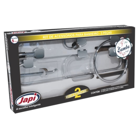 Kit De Acessórios Quadrado Para Casa Cromado 5 Peças Japi - Imagem principal - f901b743-3675-46ab-b0f7-e0a450de8bbd