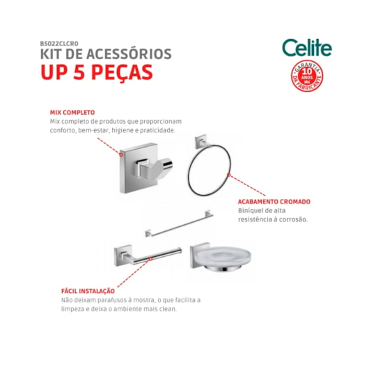 Kit De Acessórios Up 5 Peças Cromada Celite - Imagem principal - f66e12db-09ac-4c05-8d30-c5b5ec7b4323