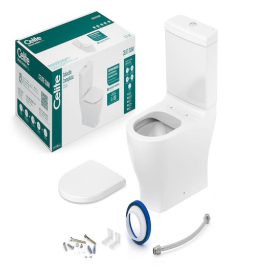 Kit De Vaso Caixa com Assento PP Soft Close Instalaçao Slim Branco Celite - Imagem principal - 2555e693-ea0c-4956-a51c-f6502f066539