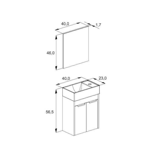 Kit Gabinete 2 Portas com Lavatório Integrado E Espelho Saveiro 40x22cm Branco Celite - Imagem principal - 53b2a52f-acb2-46a3-925e-c9ba60ea938d