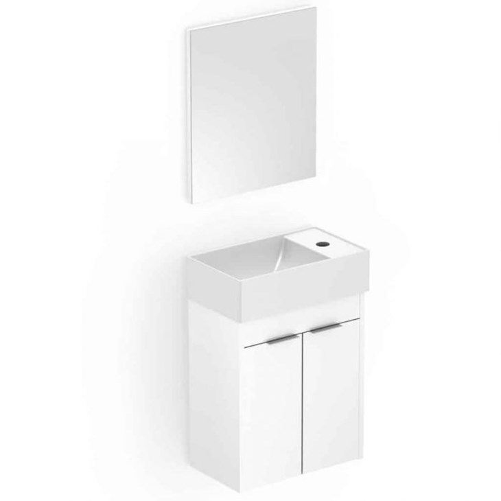 Kit Gabinete 2 Portas com Lavatório Integrado E Espelho Saveiro 40x22cm Branco Celite