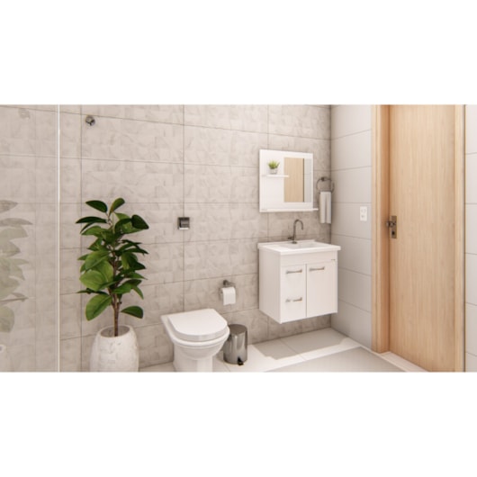 Kit Gabinete Suspenso Genova Com 2 Gavetas, Espelho e Pia Branco Rorato 55,4cm  - Imagem principal - 6e2c0faa-f546-40a6-a7b0-fffcdbb8d480