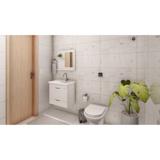 Kit Gabinete Suspenso Genova Com Gaveta, Espelho e Pia Textura Branco Rorato 55,4cm  - Imagem principal - a5c96f48-6690-41df-94a3-618604d76791