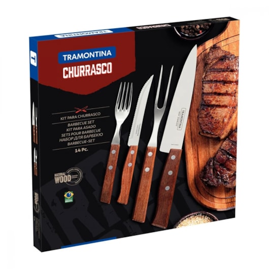 Kit Para Churrasco Em Inox Com 14 Peças Madeira Natural Tramontina - Imagem principal - 4b628ea8-1874-4f05-a155-8acde9deac54