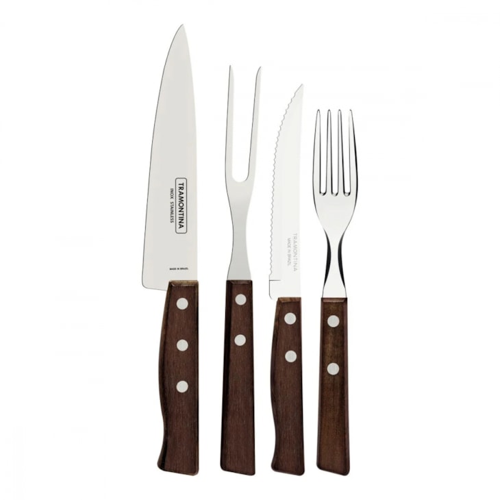 Kit Para Churrasco Em Inox Com 14 Peças Madeira Natural Tramontina