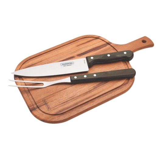 Kit Para Churrasco Em Inox Com 3 Peças E Tábua Polywood Castanho Tramontina - Imagem principal - f9d8b241-9f84-424e-8a7f-9216058fa5f9