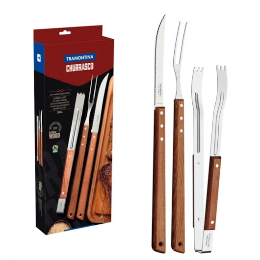 Kit Para Churrasco Em Inox Com 3 Peças Polywood Madeira Tramontina - Imagem principal - d09c1b09-5bb0-41f7-bd8d-fe2b20674b1d