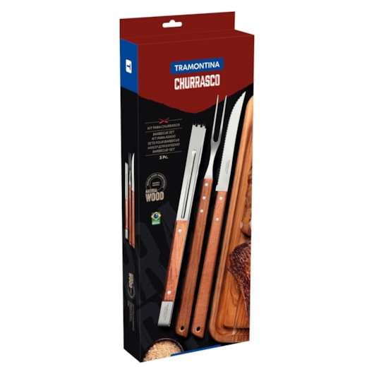 Kit Para Churrasco Em Inox Com 3 Peças Polywood Madeira Tramontina - Imagem principal - 7c567a66-f213-4c32-9036-676df02faeef
