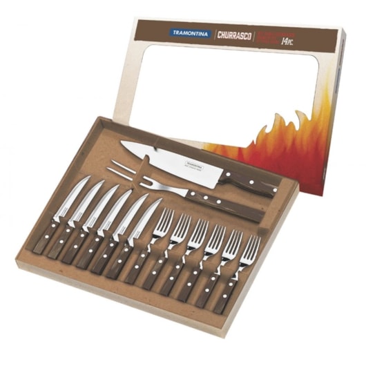 Kit Para Churrasco Em Inox Polywood Com 14 Peças 21199/989 Castanho Tramontina - Imagem principal - 01cb8453-5b99-47f1-8eb3-2477ef07c8d4