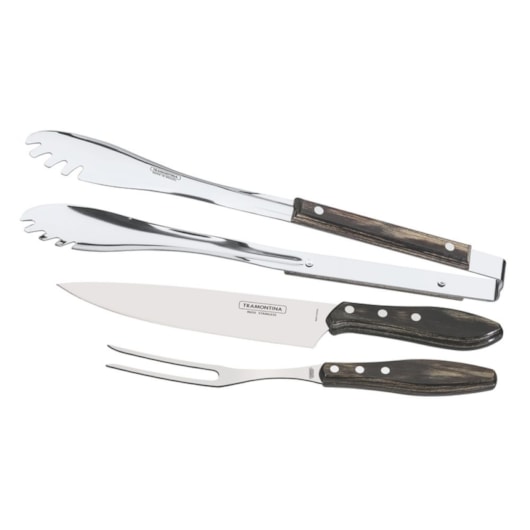 Kit Para Churrasco Em Inox Polywood Com 3 Peças 21198/961 Castanho Tramontina - Imagem principal - 87233d79-8668-4288-9048-aa55a3fd858c