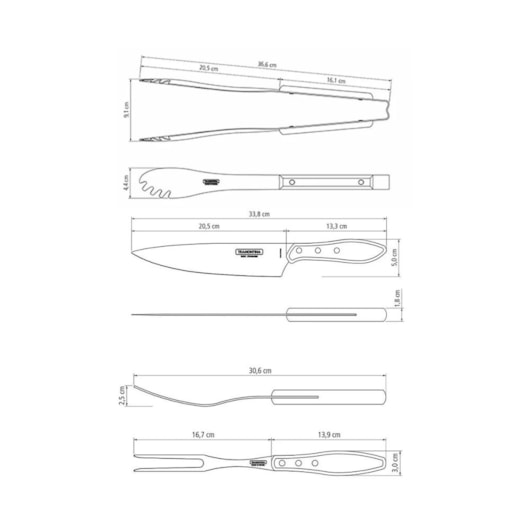 Kit Para Churrasco Em Inox Polywood Com 3 Peças Vermelho Tramontina - Imagem principal - 122604bc-3f88-489b-95dd-32be05e6358c