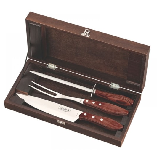 Kit Para Churrasco Em Inox Polywood Com 4 Peças E Estojo De Madeira 21198/764 Vermelho Tramontina - Imagem principal - 3a8803c2-4a24-4bdc-9402-9388e64fa5e5