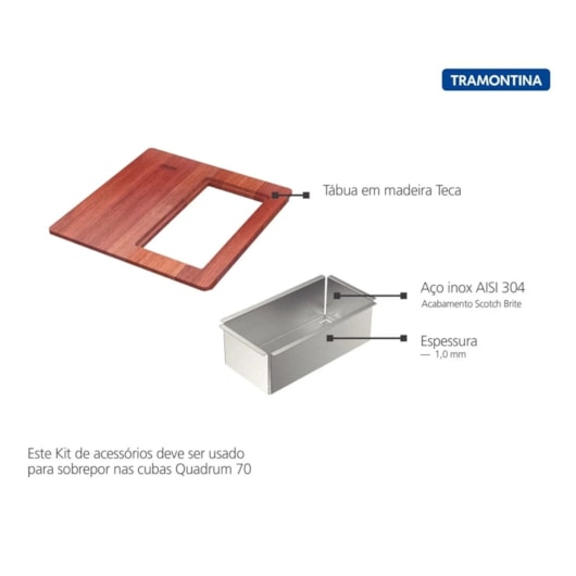 Kit Para Cubas Quadrum Tramontina Design Collection Com Tábua Em Madeira 42x40 Cm Com Tábua Auxiliar E Cesto Coador Em Aço Inox - Imagem principal - 144f1e23-bfbb-4674-8d9c-55fed7e9b550