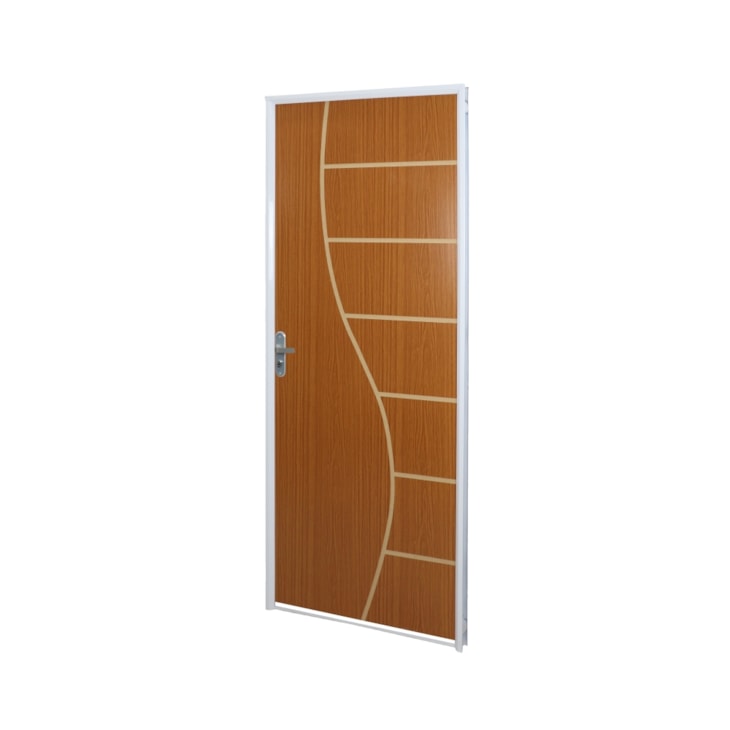 Kit Porta Açomad Decorada Cantareira Semi-Oca Mogno Abertura Pela Esquerda MGM 215x75cm