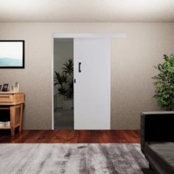 Kit Porta De Correr De Sobrepor Direita Melamínica Branco Mgm 215x90x6cm