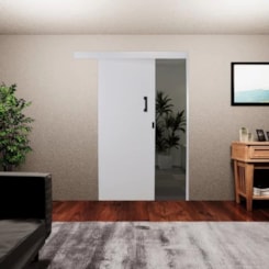 Kit Porta De Correr De Sobrepor Esquerda Melamínica Branco Mgm 215x90x6cm