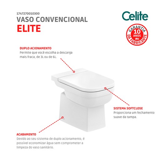 Kit vaso convencional com Acessórios De Instalaçao E Assento Sanitário Pp Elite Branco Celite - Imagem principal - 417e1aed-ce56-497a-9f2d-1ed3fc98c995