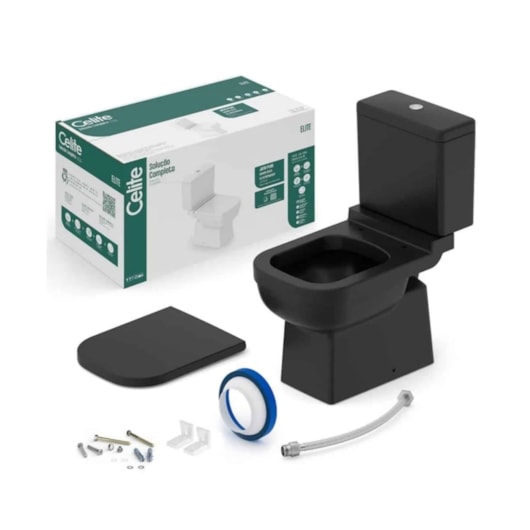 Kit Vaso Sanitário Caixa Acoplada Assento E Acessórios De Instalação Elite Matte Black Celite  - Imagem principal - 8f94d720-07a8-421e-a726-36c75ad7adc5